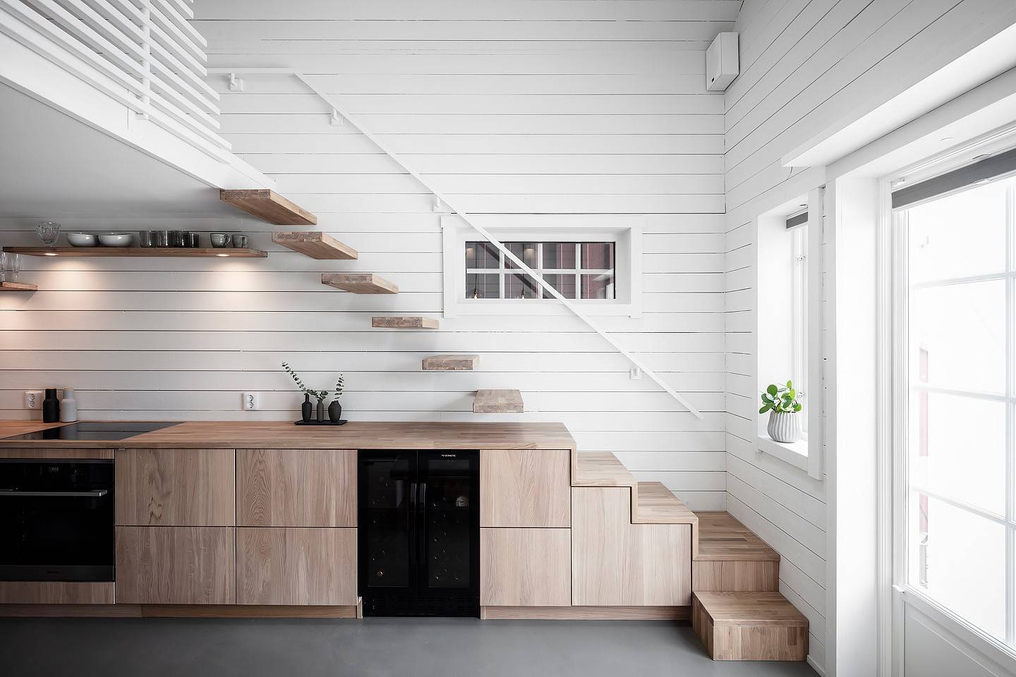 Under the stairs space turned into a kitchen (from Houzz)