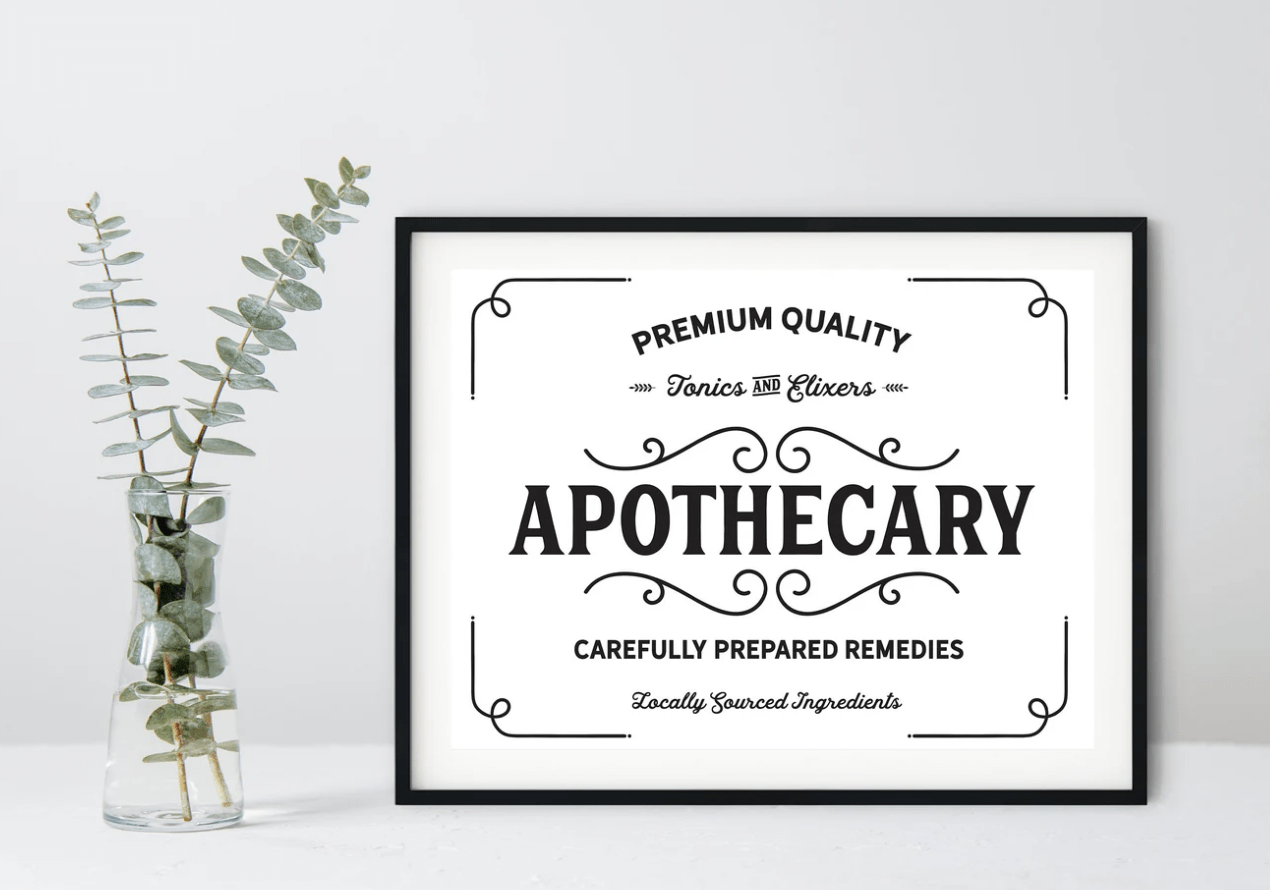 apothecary black frame print with eucalyptus stems