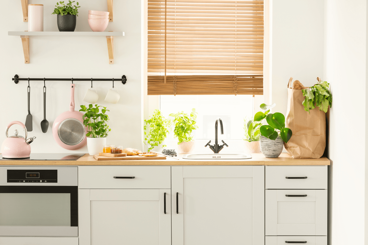 light kitchen sink bamboo blinds
