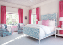 pink blue bedroom curtains bed sitting chairs