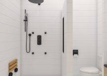 teak wood shower seat walk in black faucets toilet white tile