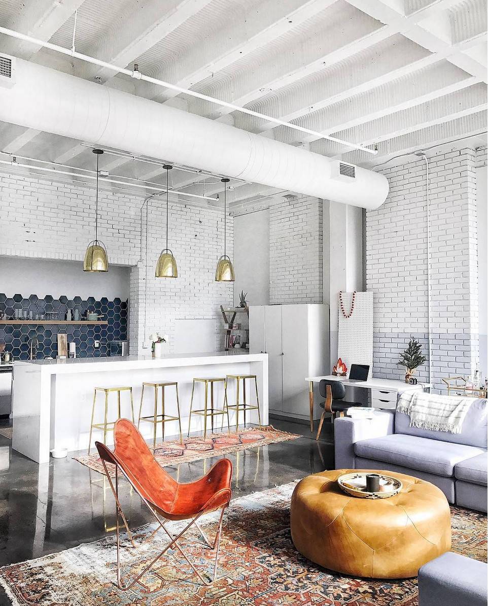 Add a pop of color to industrial style (from Houzz)