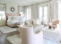 pink light grey bedroom white curtains couch sitting chairs bedroom