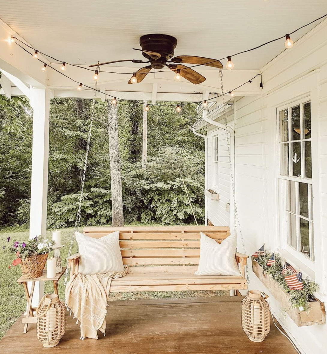 hanging light wood porch patio swing bench with hanging lights ceiling fan white porch