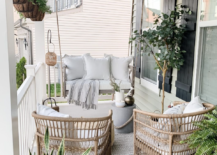 hanging bench seat swing porch patio wicker arm chairs