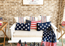 patriotic porch swing usa american flags decor brick patio hanging