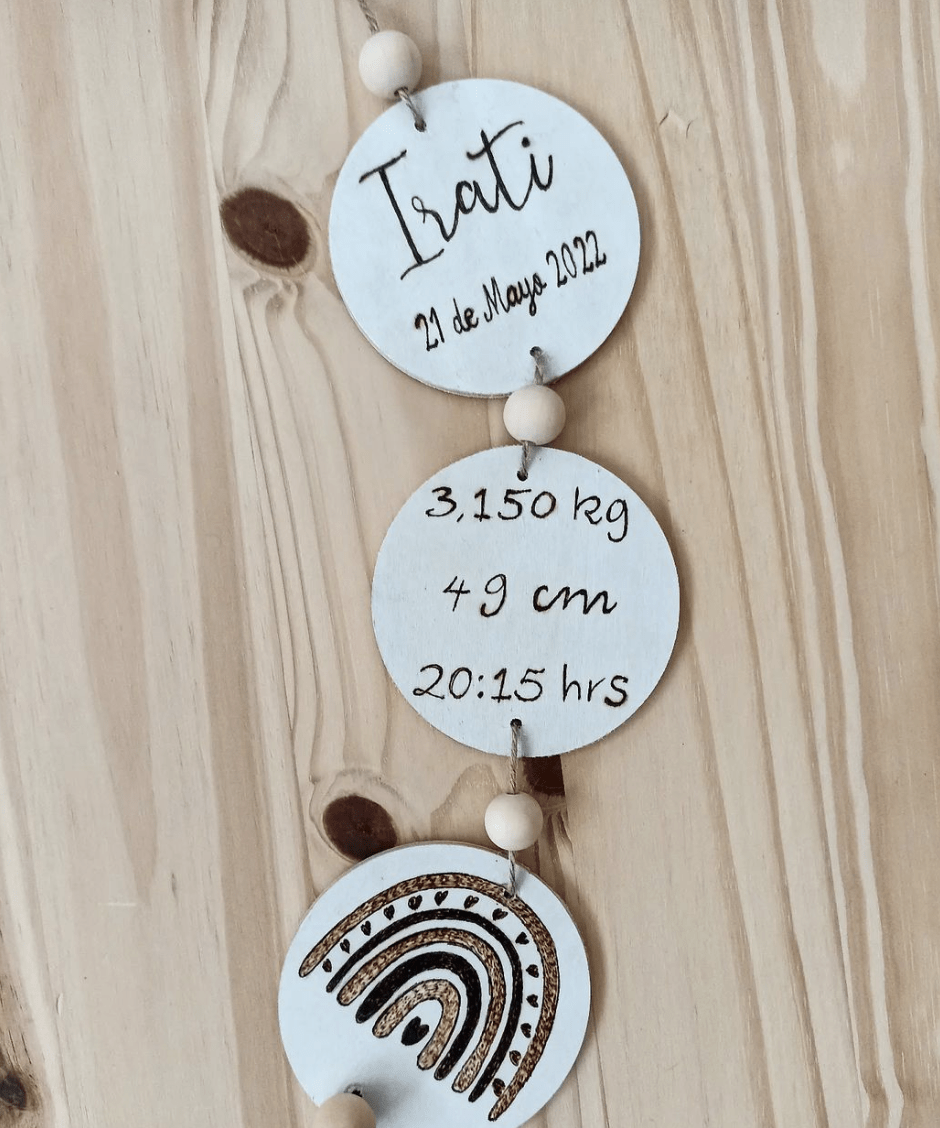 baby milestone marker wood rounds burnt rainbow