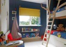 boys bedroom with primary colors red yellow and blue bunk beds toys