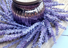 lavender wreath candle ring jar with lid close up