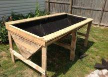 pallet planter raised standing on grass triangle shape