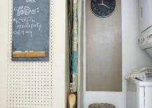 pegboard wall laundry room chalkboard stool