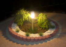 solar light middle garden paver stones around mulch