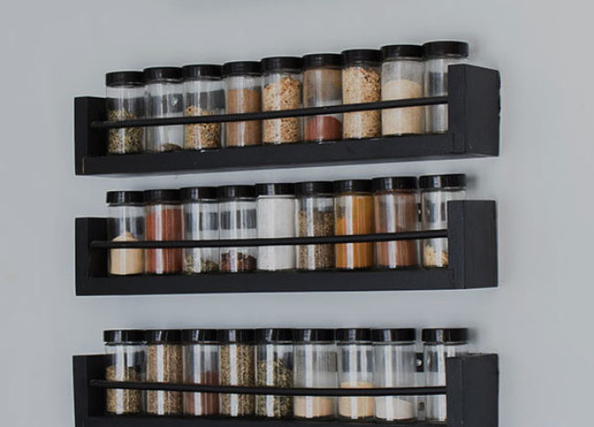 wall mounted black spice rack clear jars