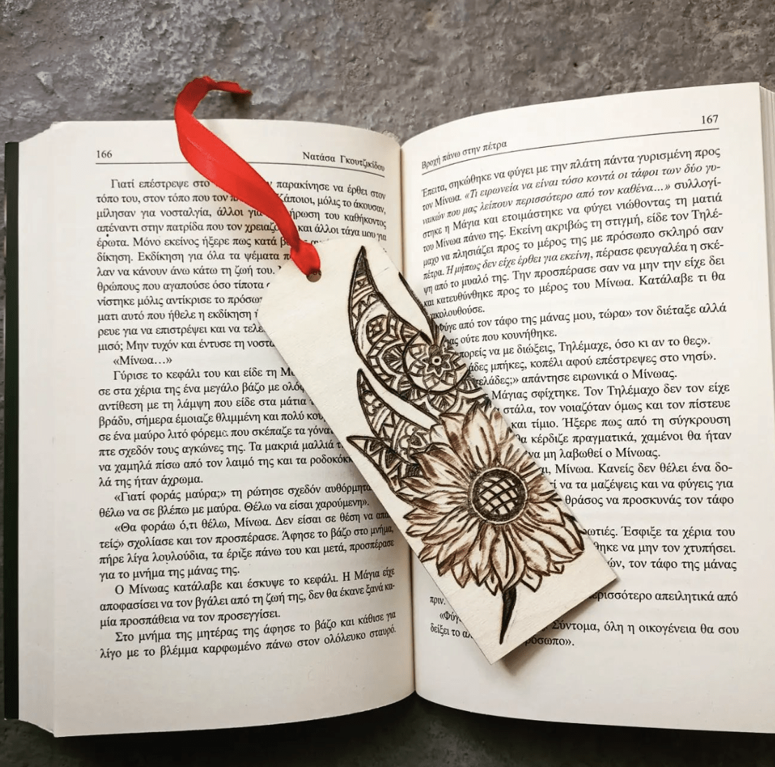 wood burnt bookmark open book