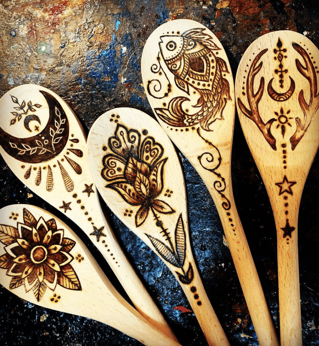 burnt wood spoons wooden spoon mosaic designs