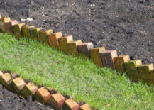 angled bricks garden edging close up