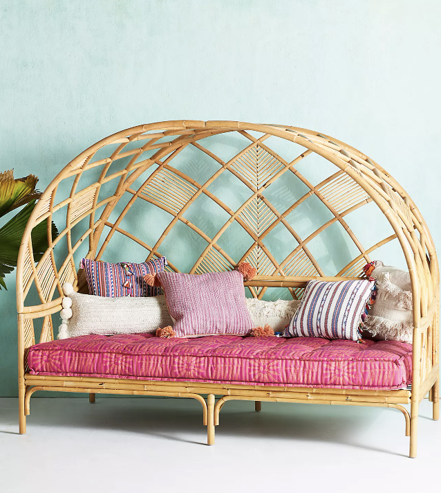 rattan day bed with hot pick cushion throw pillows with tassels