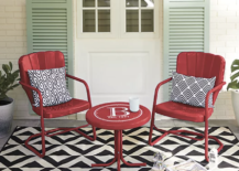 red retro patio furniture black and white outdoor carpet sage green shutters