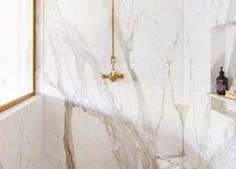 all marble walk in shower with gold faucet shower kit