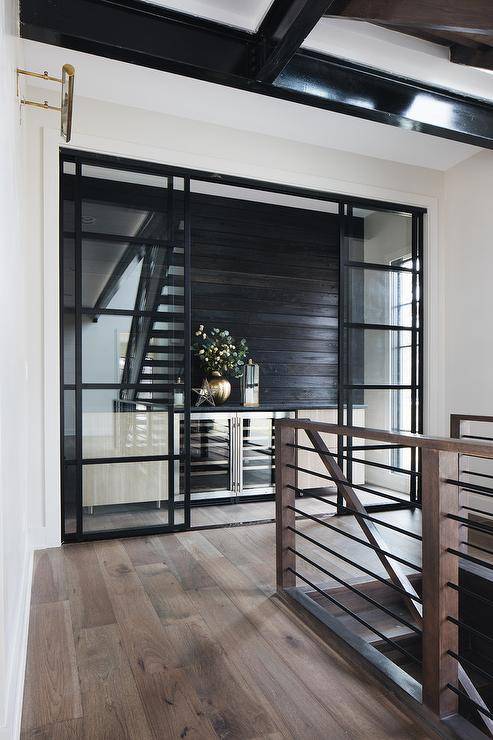 large glass black sliding doors