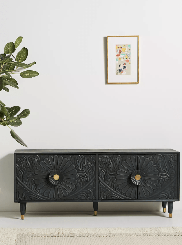 black console table on white background