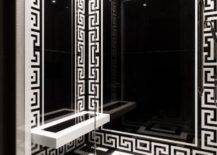 black and white tile walk in modern shower