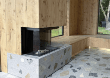 large terrazzo floor and fireplace