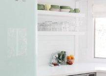 pastel blue smeg fridge in white kitchen