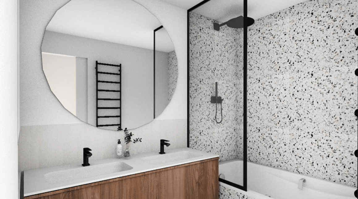 shower with terrazzo