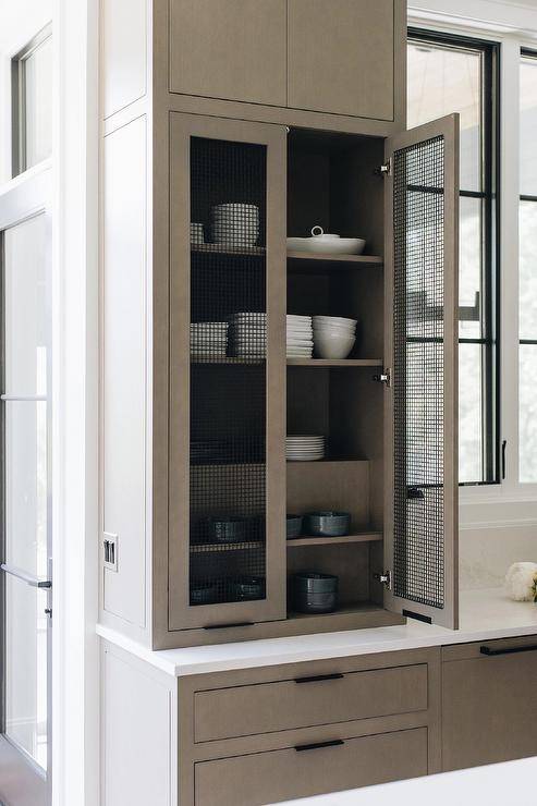 Kitchen with Metal Mesh Cabinet Doors - Transitional - Kitchen - Cantley  and Company