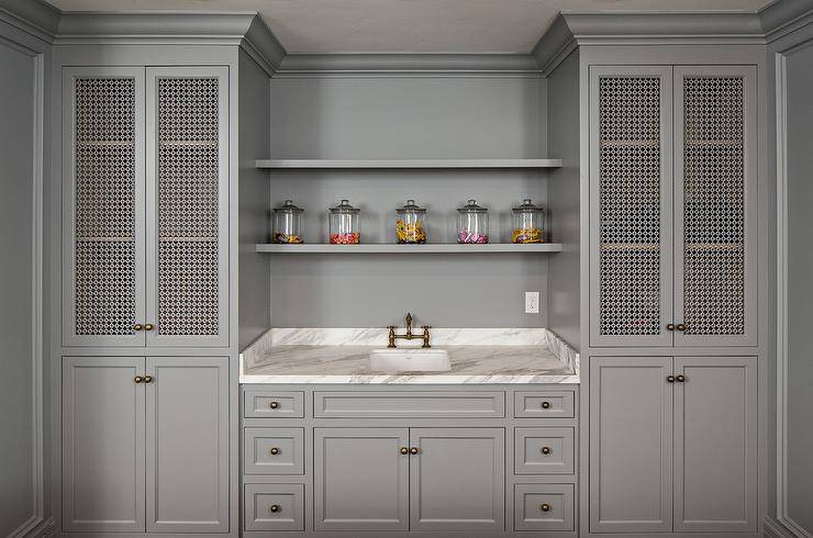 Kitchen with Metal Mesh Cabinet Doors - Transitional - Kitchen - Cantley  and Company