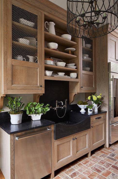 Burnt Wood and Industrial Black Metal Over Cabinet Door Kitchen