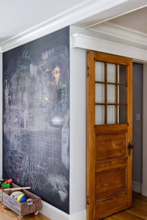 brown sliding door chalkboard wall