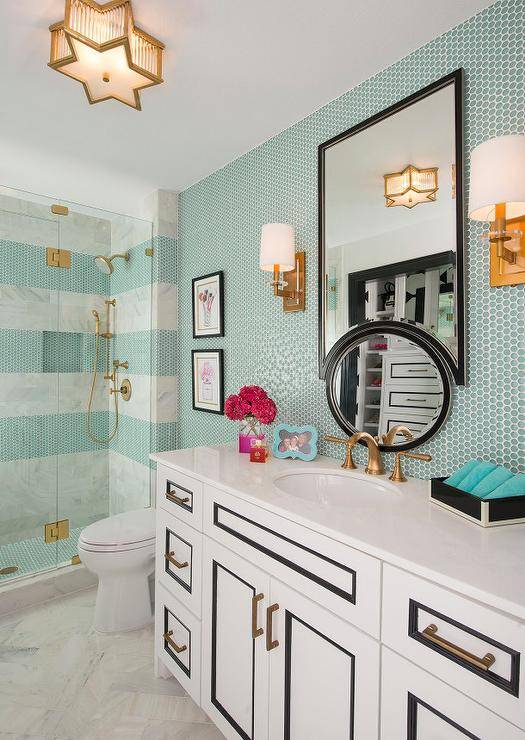 Black Washstand with Brass Knobs - Transitional - Bathroom