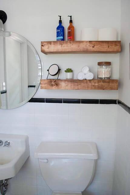 Floating shelves wood-farmhouse shelves-black shelves above toilet