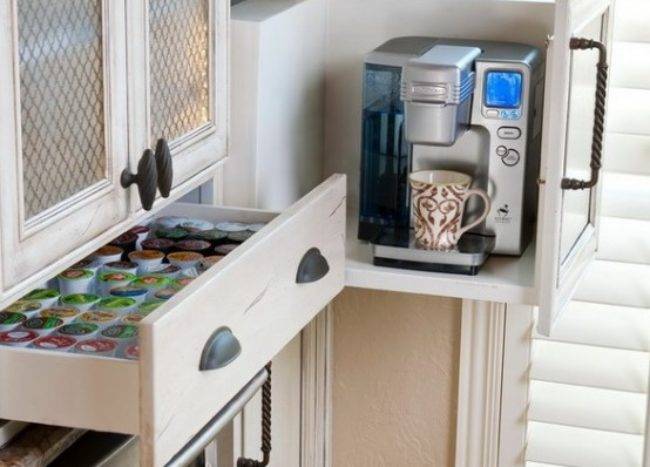 corner cabinet for coffee maker storage white creamy cabinets in kitchen