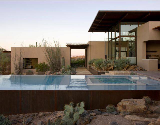 above ground pool infinity style at desert house mansion