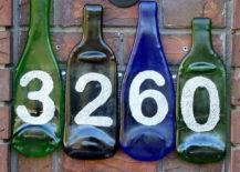 flatten wine bottle house numbers on brown brick