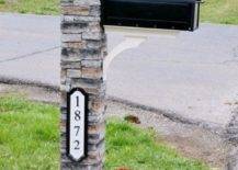 mailbox with house numbers stone pillar black mailbox