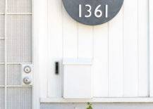 modern cement planter house numbers with succulents white vertical shiplap