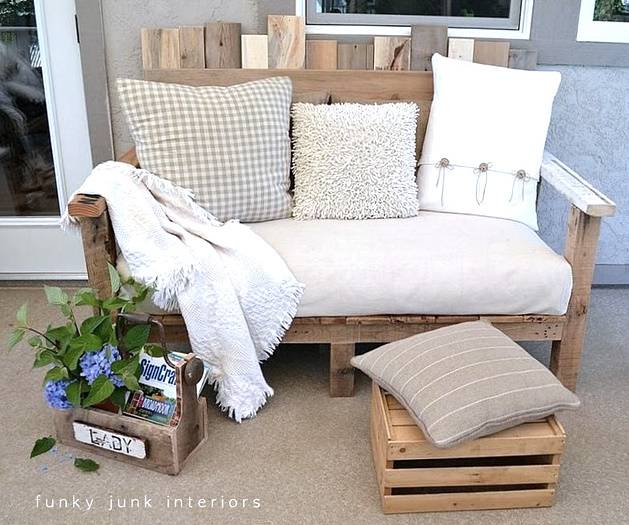 pallet sofa outdoor couch with white cushions