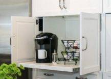 white kitchen cabinets with pull out coffee bar
