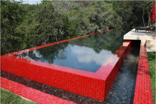 red tile pool rectangle with black frame border