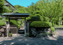 asian inspired gate with pergola