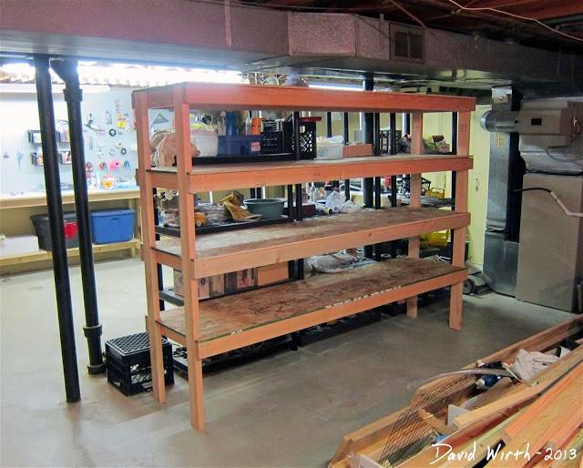 heavy pallet shelf in dark basement