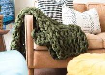 cable knit blanket over couch