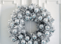 silver disco ball wreath with tinsel