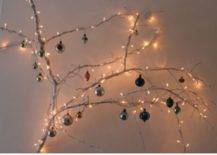 light up white branches with ornaments