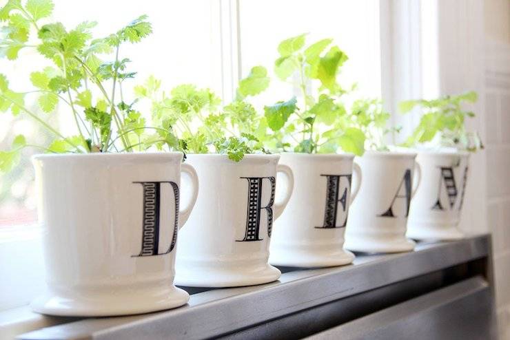 Anthropologie Monogrammed Mugs spelling out 'dream