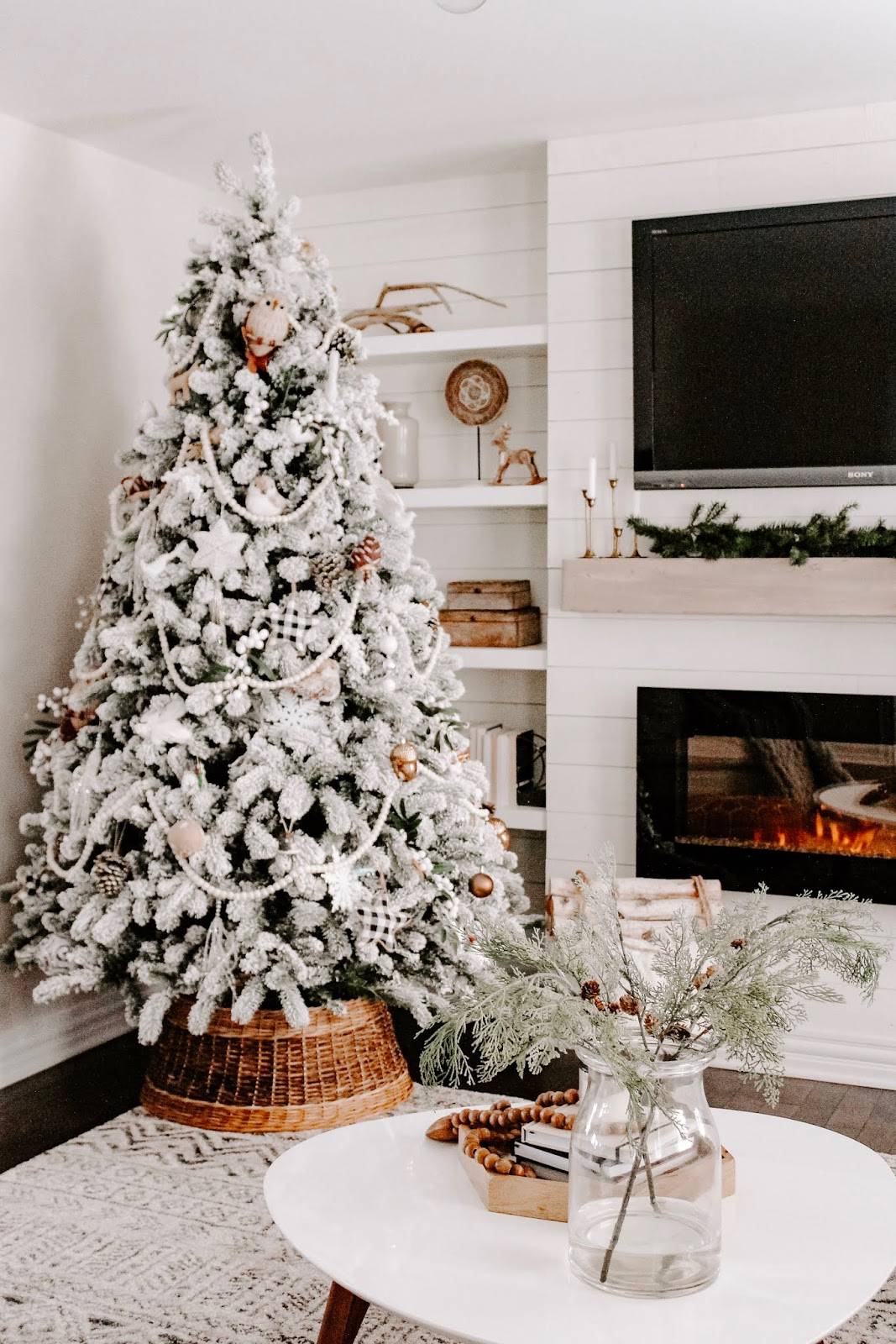 Christmas tree by the fireplace